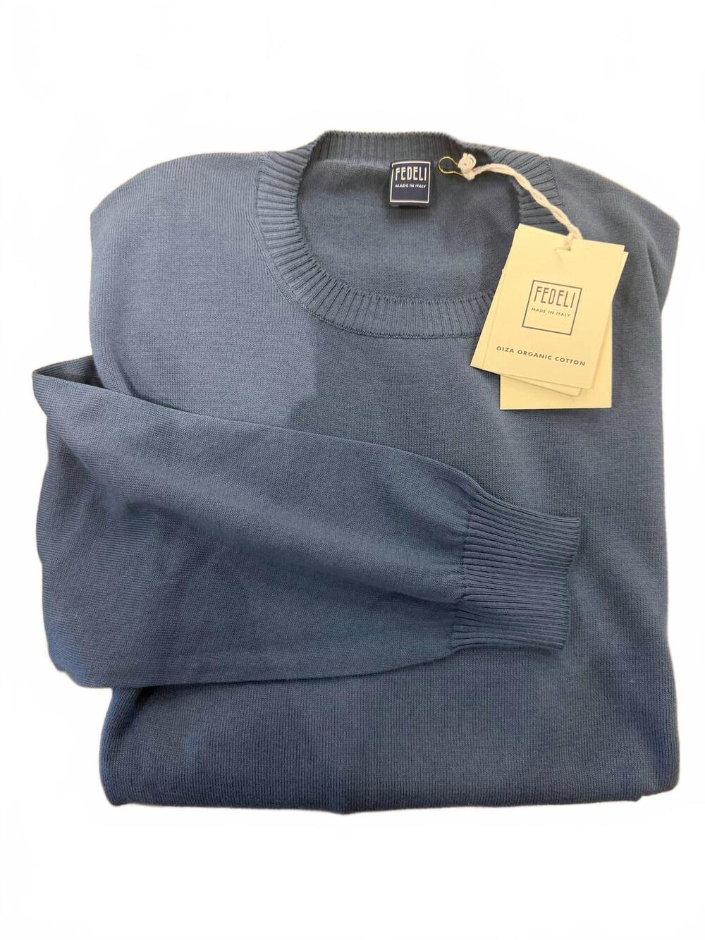 NEW FEDELI men's giza light dusty crew sweater in blue